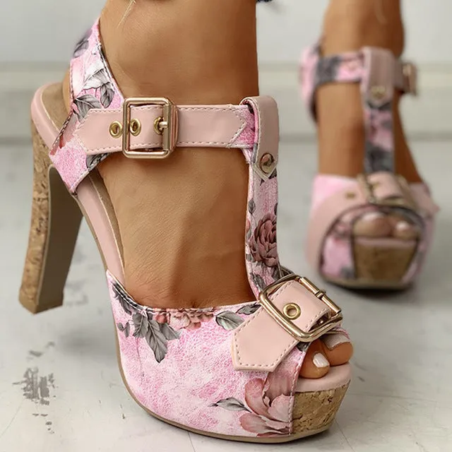 Escarpins Plateforme Femme 2020 Chaussures de Printemps pour Bureau à Fleurs Talon Carré Évidé Bottes Plateforme Femme Escarpins pour Fête Mariage Chaussures Fashion Nova