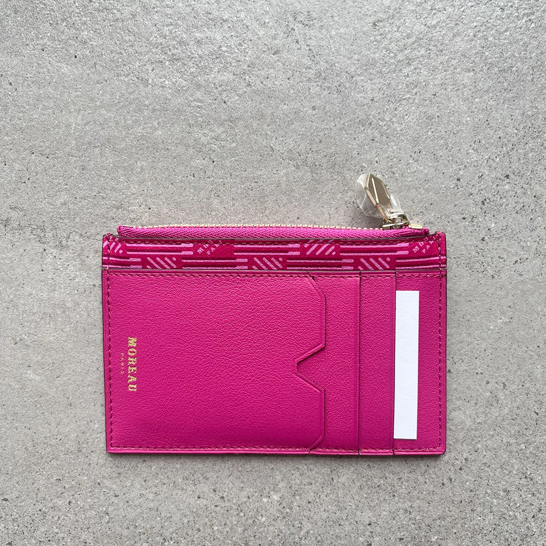 3 Porte-cartes de crédit à zip en veau, Sacs Moreau Fuchsia