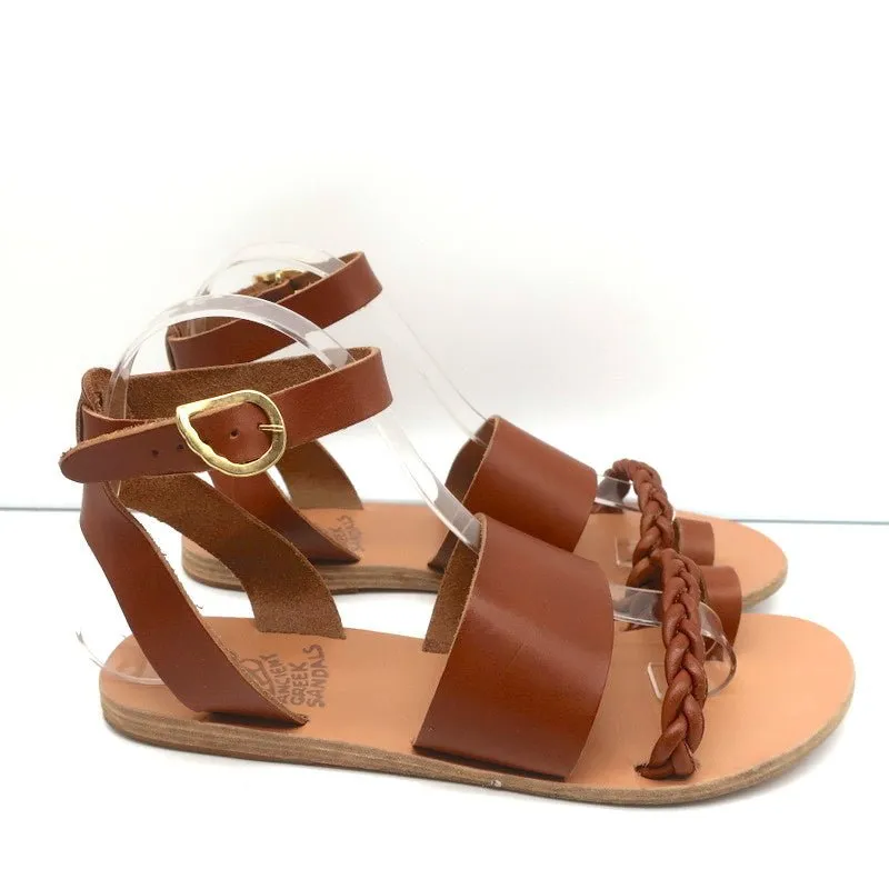Sandales grecques anciennes Agni à bride cheville en cuir tressé marron taille 38