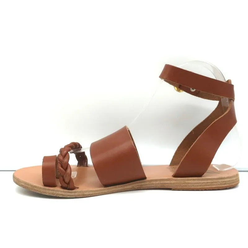 Sandales grecques anciennes Agni à bride cheville en cuir tressé marron taille 38