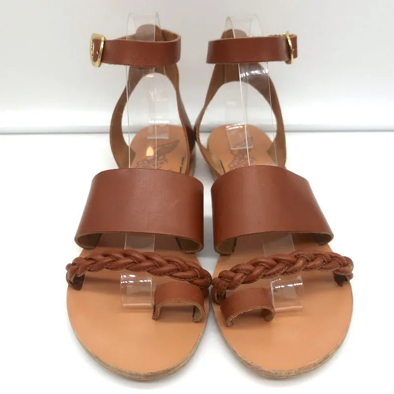 Sandales grecques anciennes Agni à bride cheville en cuir tressé marron taille 38