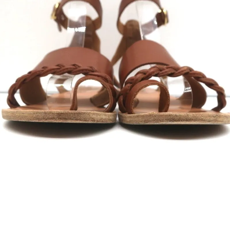 Sandales grecques anciennes Agni à bride cheville en cuir tressé marron taille 38