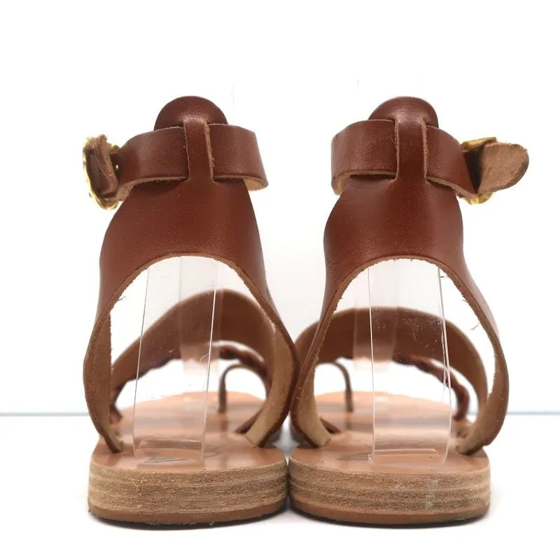 Sandales grecques anciennes Agni à bride cheville en cuir tressé marron taille 38