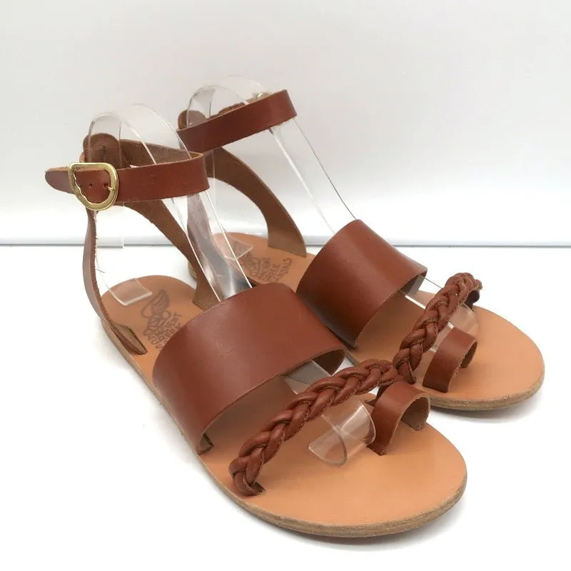 Sandales grecques anciennes Agni à bride cheville en cuir tressé marron taille 38