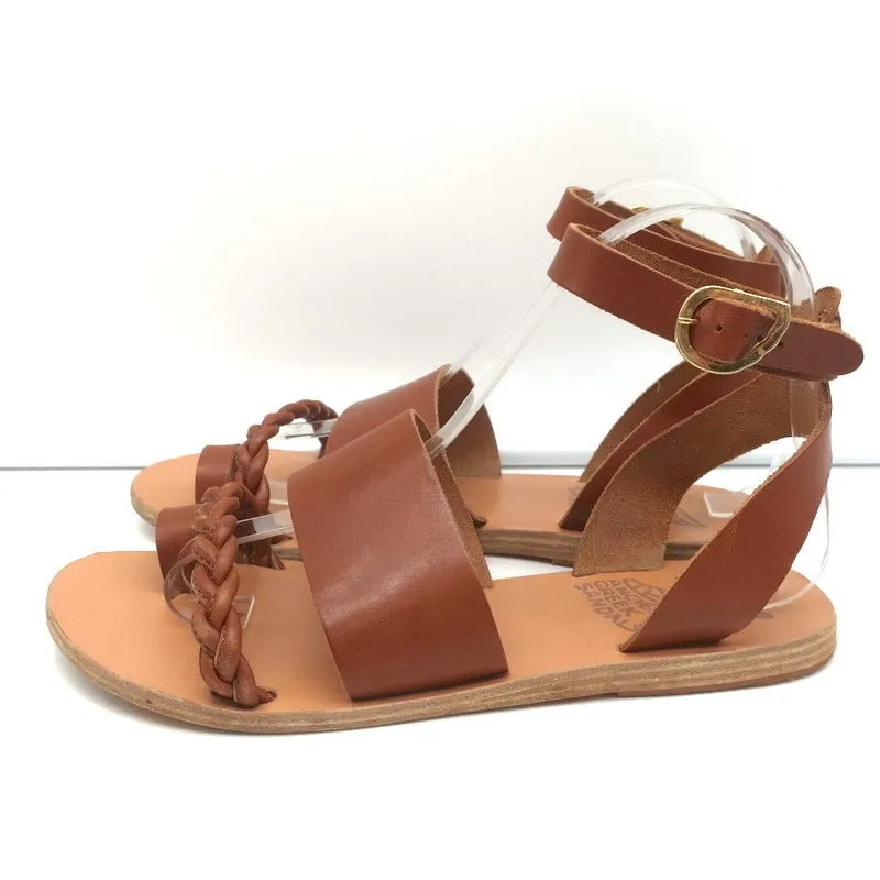 Sandales grecques anciennes Agni à bride cheville en cuir tressé marron taille 38
