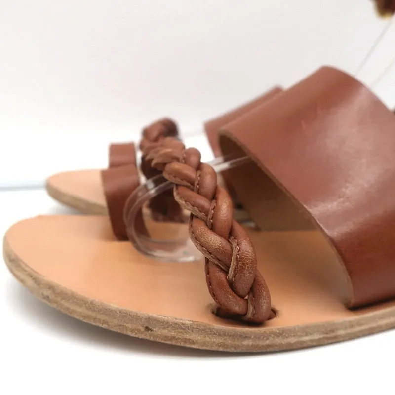 Sandales grecques anciennes Agni à bride cheville en cuir tressé marron taille 38