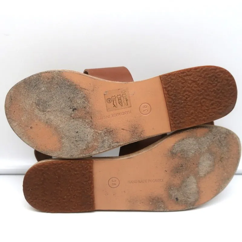 Sandales grecques anciennes Agni à bride cheville en cuir tressé marron taille 38