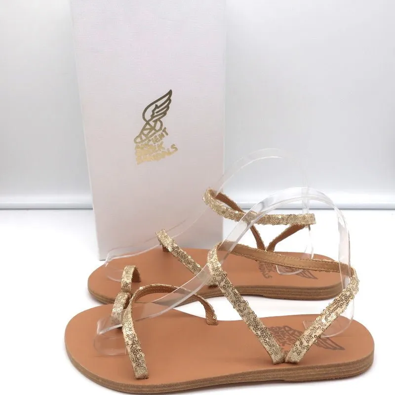 Sandales Ancient Greek Sandals Eleftheria à bride cheville pailletées or taille 38 NEUVE
