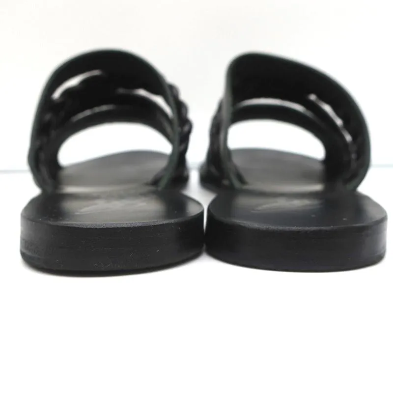 Sandales Grecques Antiques Helene Slides en Cuir Tressé Noir Taille 38