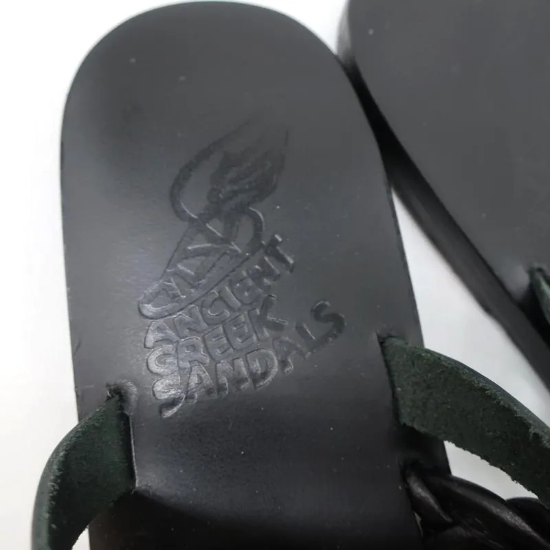 Sandales Grecques Antiques Helene Slides en Cuir Tressé Noir Taille 38