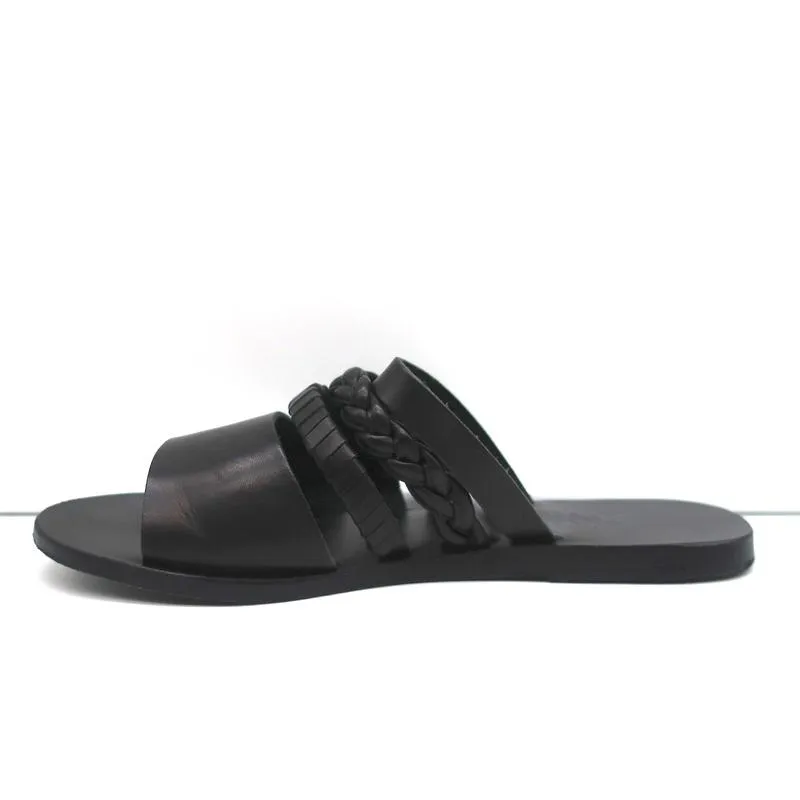Sandales Grecques Antiques Helene Slides en Cuir Tressé Noir Taille 38