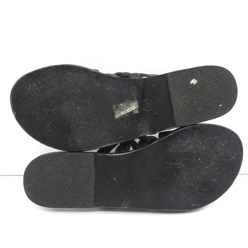 Sandales Grecques Antiques Helene Slides en Cuir Tressé Noir Taille 38