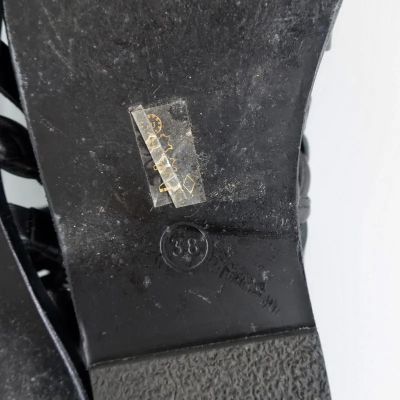 Sandales Grecques Antiques Helene Slides en Cuir Tressé Noir Taille 38