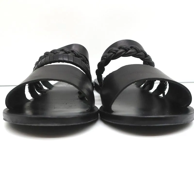 Sandales Grecques Antiques Helene Slides en Cuir Tressé Noir Taille 38