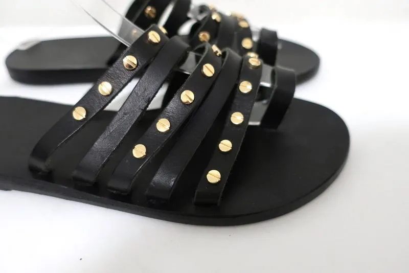 Sandales Ancient Greek Sandals Niki Nails en cuir noir taille 36 nu-pieds plates NEUVE