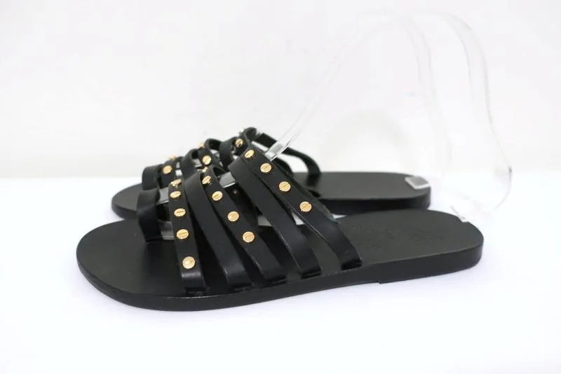 Sandales Ancient Greek Sandals Niki Nails en cuir noir taille 36 nu-pieds plates NEUVE