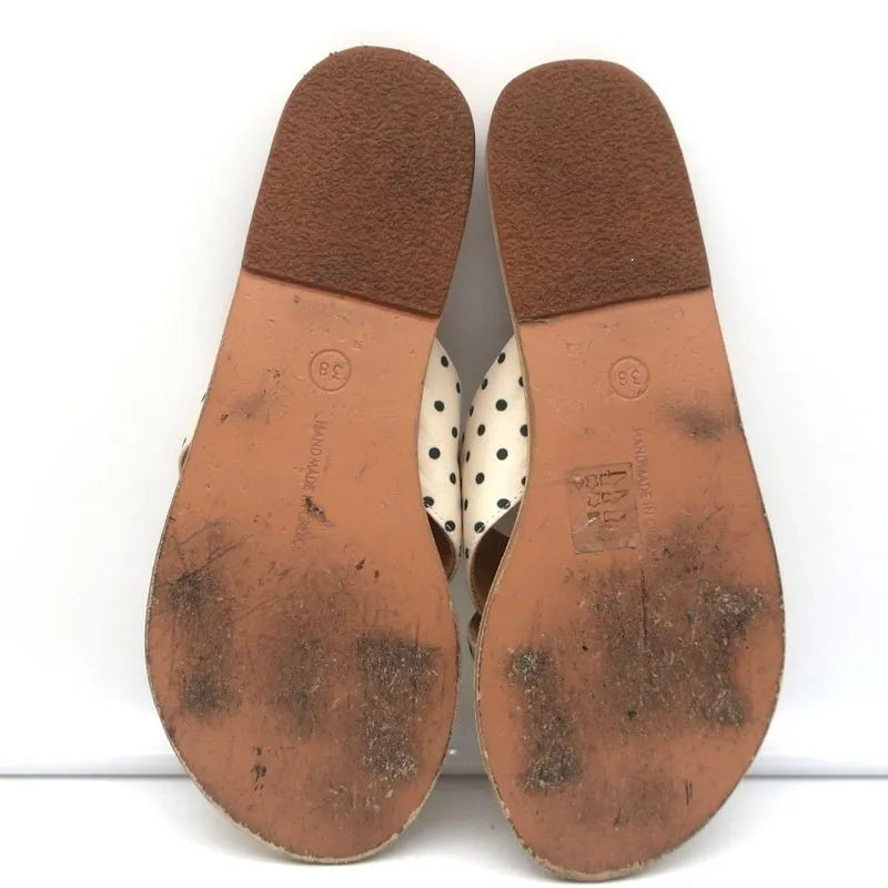 Sandales Grecques Antiques Thais à Lanières Croisées Crème en Satin à Pois Taille 38
