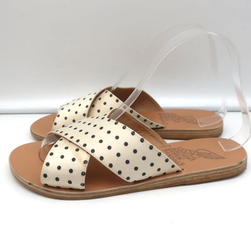 Sandales Grecques Antiques Thais à Lanières Croisées Crème en Satin à Pois Taille 38