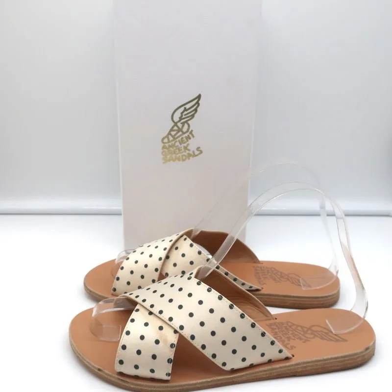 Sandales Grecques Antiques Thais à Lanières Croisées Crème en Satin à Pois Taille 38