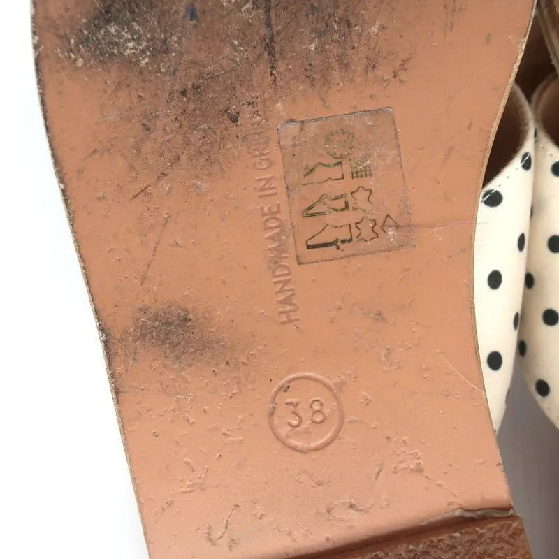 Sandales Grecques Antiques Thais à Lanières Croisées Crème en Satin à Pois Taille 38
