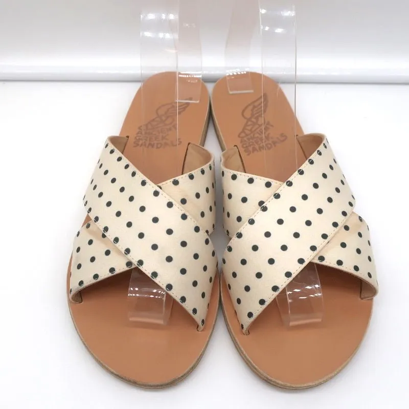 Sandales Grecques Antiques Thais à Lanières Croisées Crème en Satin à Pois Taille 38