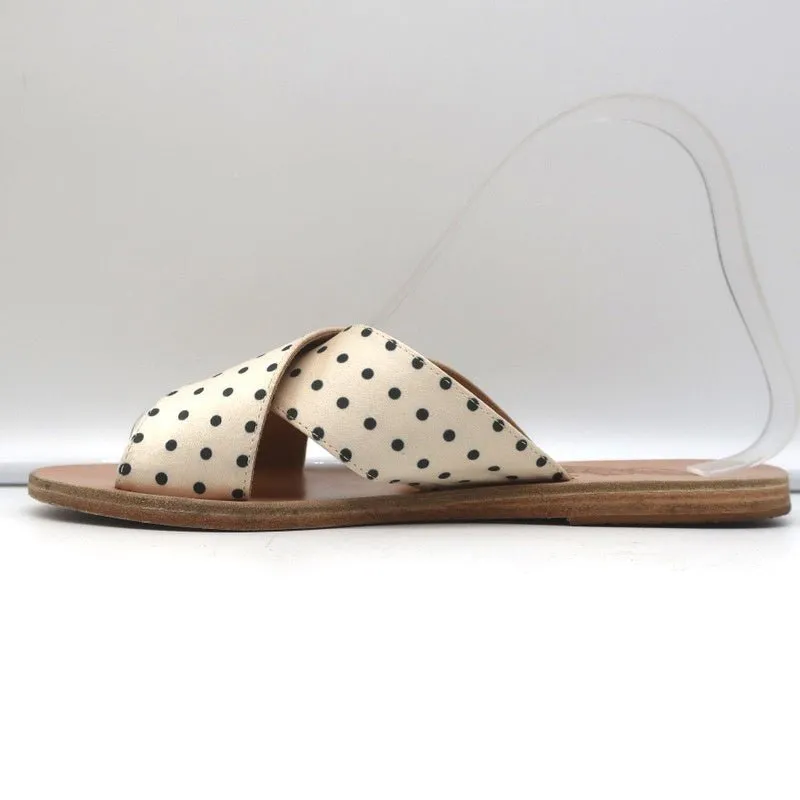 Sandales Grecques Antiques Thais à Lanières Croisées Crème en Satin à Pois Taille 38