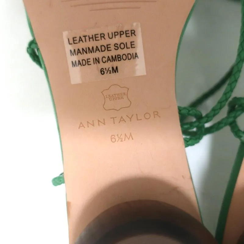 Sandales Ann Taylor à talon compensé enveloppant Samantha Green en cuir tressé Taille 6.5 NEUVE