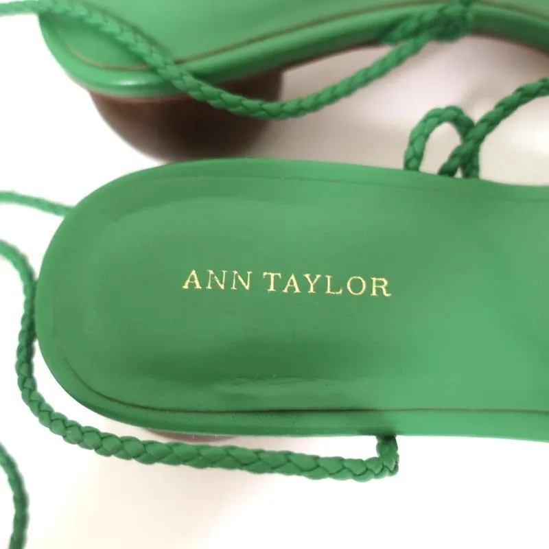 Sandales Ann Taylor à talon compensé enveloppant Samantha Green en cuir tressé Taille 6.5 NEUVE