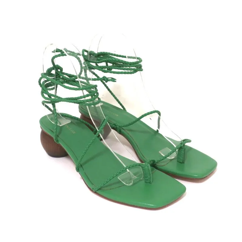Sandales Ann Taylor à talon compensé enveloppant Samantha Green en cuir tressé Taille 6.5 NEUVE