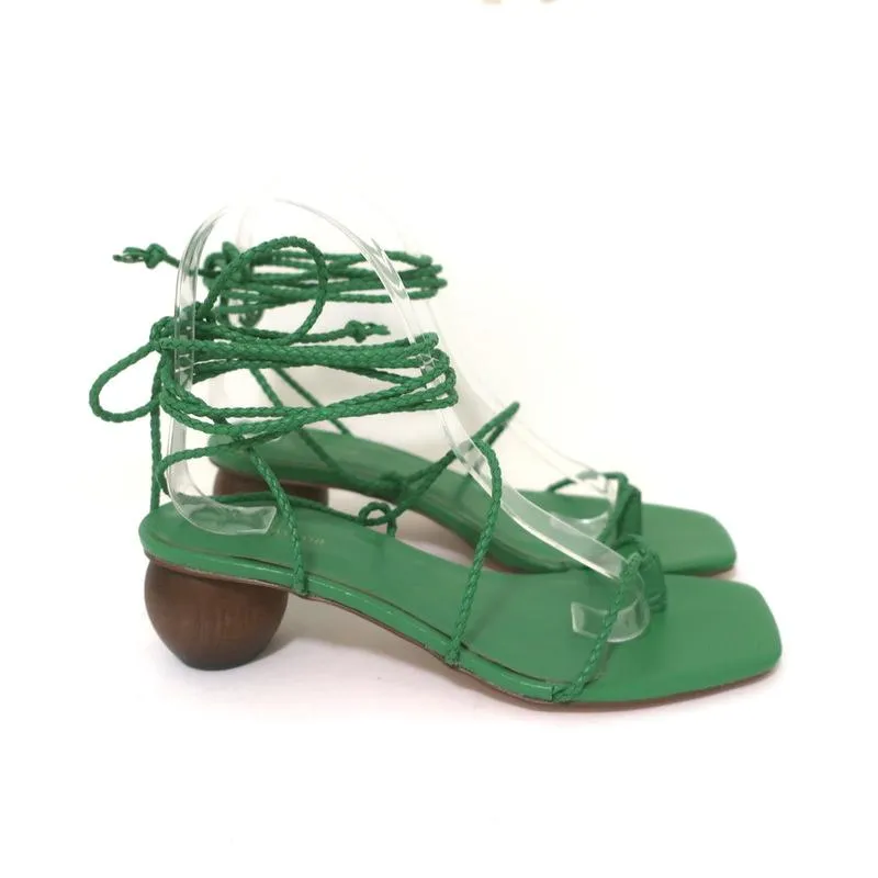 Sandales Ann Taylor à talon compensé enveloppant Samantha Green en cuir tressé Taille 6.5 NEUVE
