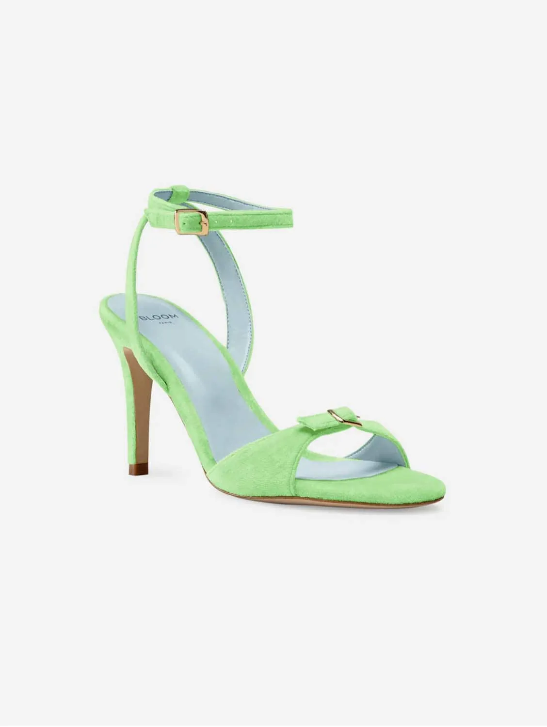 Anna Vegan Velvet Sandales à Talons | Vert Kiwi