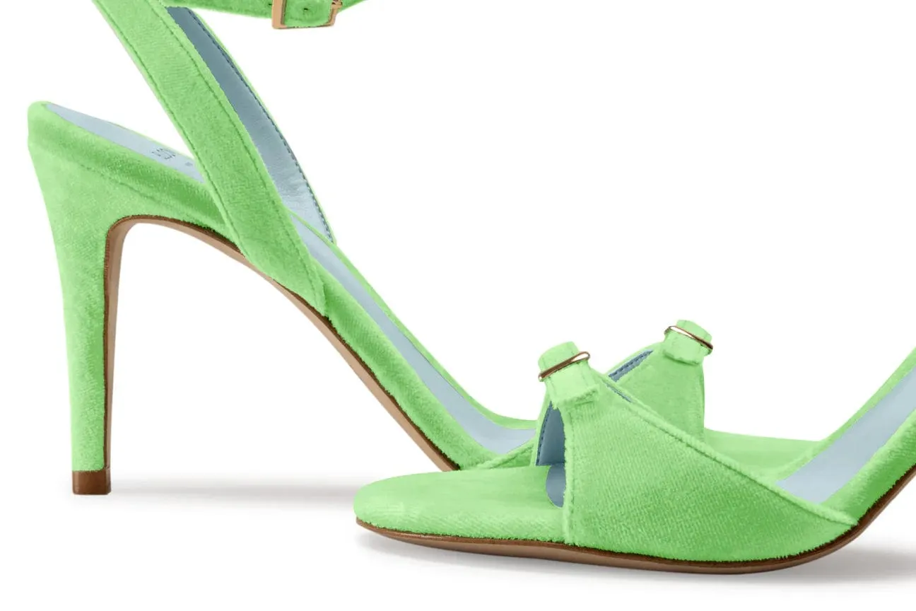 Anna Vegan Velvet Sandales à Talons | Vert Kiwi