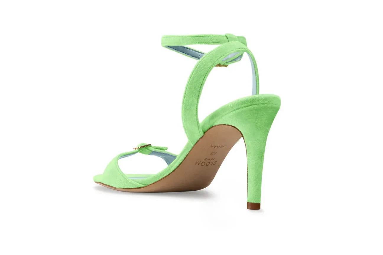 Anna Vegan Velvet Sandales à Talons | Vert Kiwi