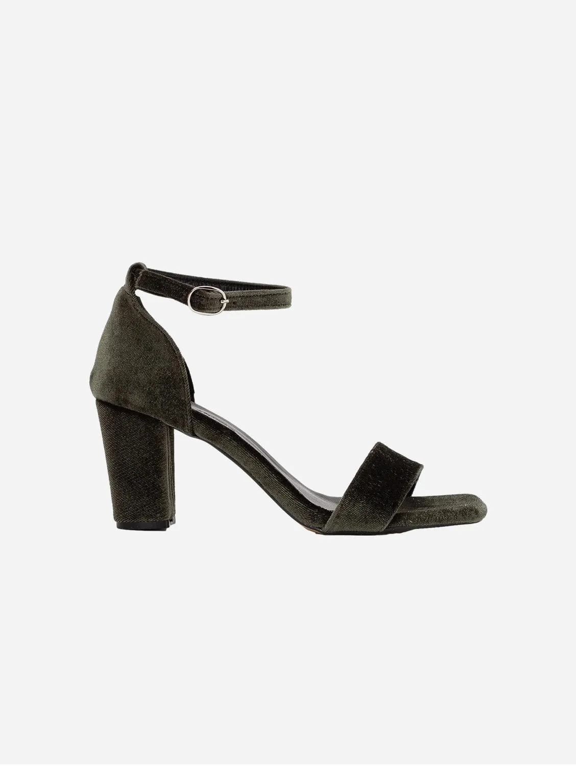 Sandales à talons Ariadne en ruban végan velours | Vert olive