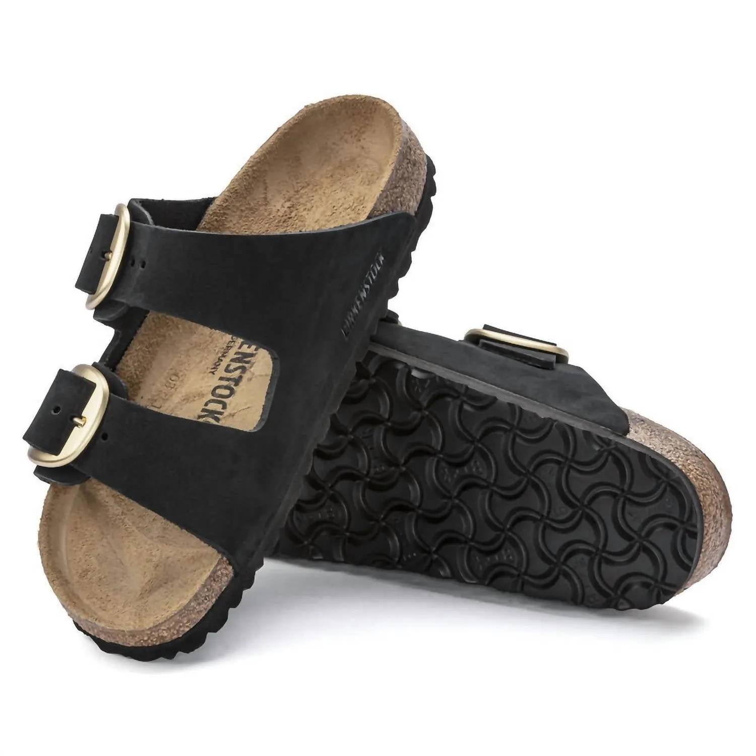 Sandales en cuir nubuck Arizona à grande boucle en noir