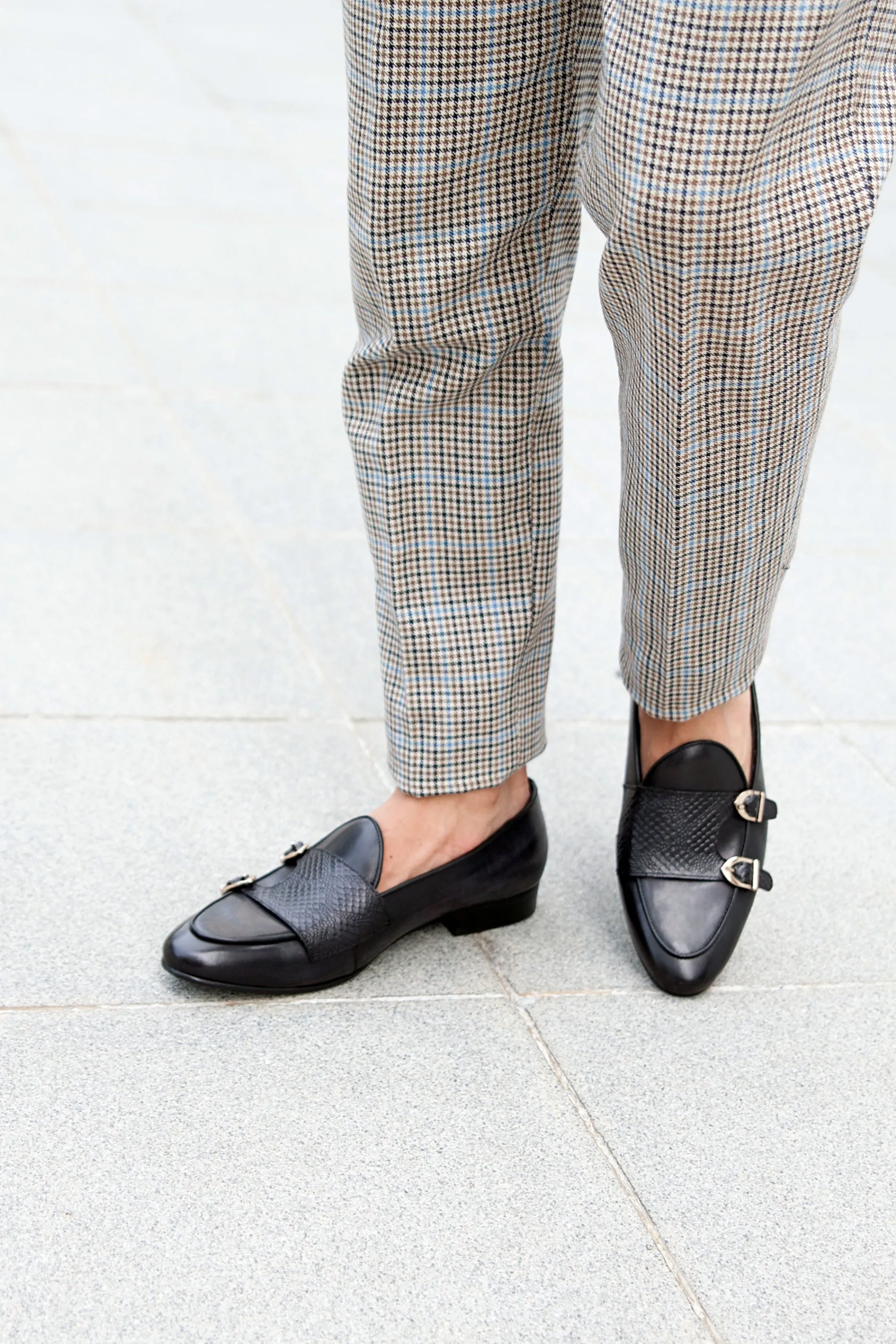 Loafer Belge - Peau de Serpent Noir Gris Double Bride (Patine Peinte à la Main)