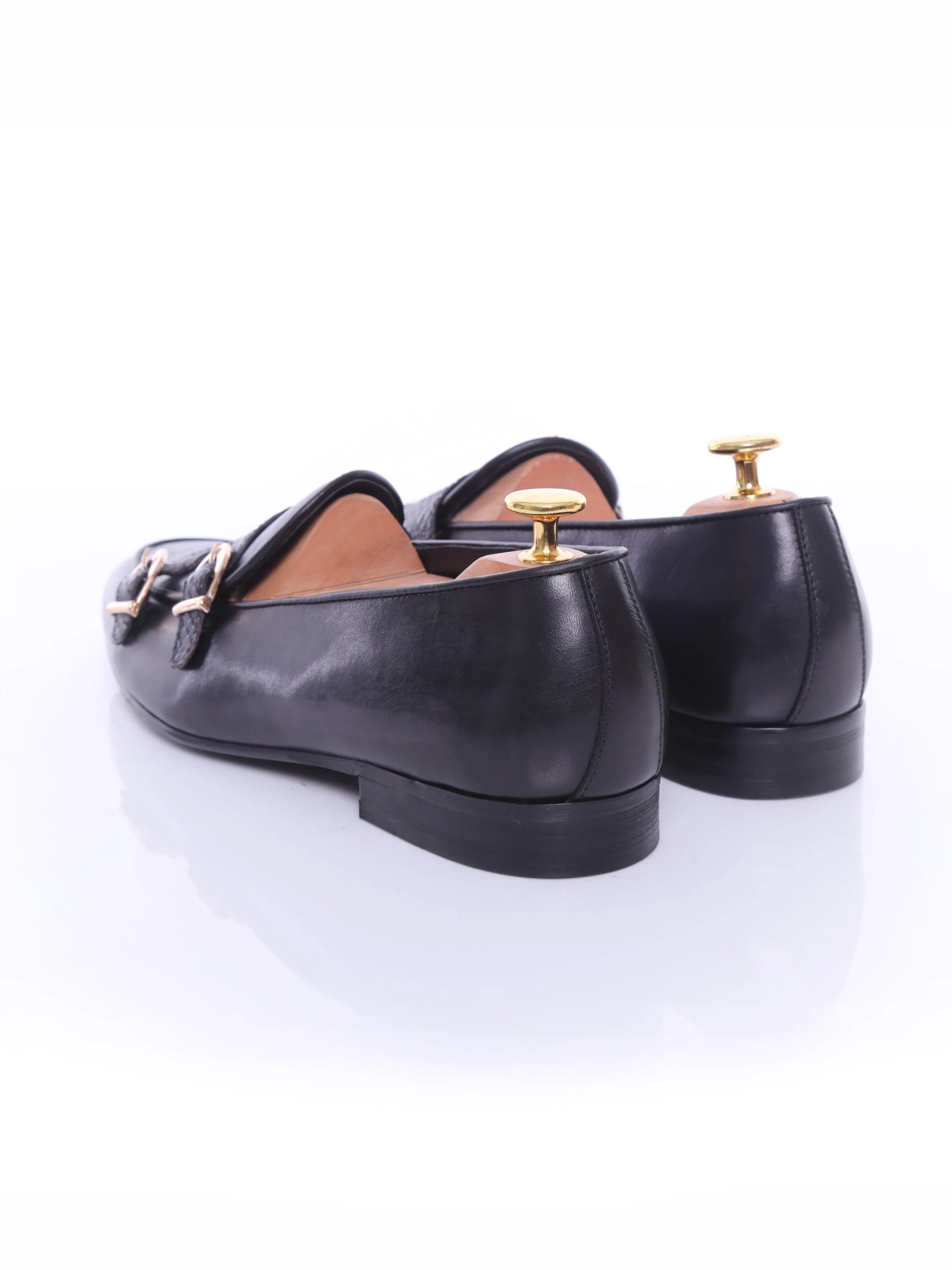 Loafer Belge - Peau de Serpent Noir Gris Double Bride (Patine Peinte à la Main)