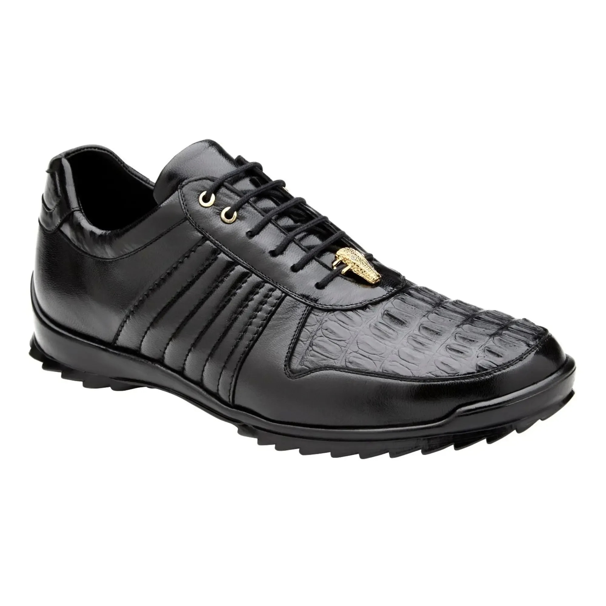 Chaussures Belvedere Exotic Skin Belvedere Astor en Véritable Caïman Noir & Baskets en Veau Souple