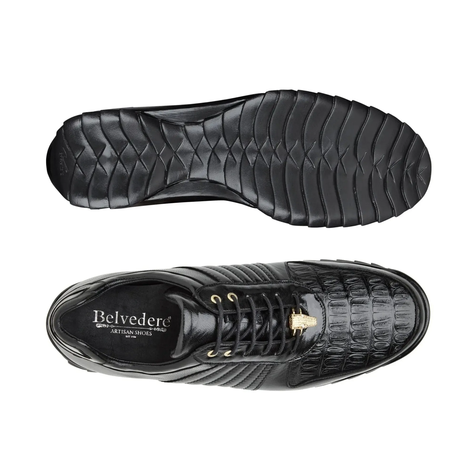 Chaussures Belvedere Exotic Skin Belvedere Astor en Véritable Caïman Noir & Baskets en Veau Souple