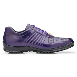 Belvedere Exotic Skin Shoes Belvedere Astor in Purple Genuine Caiman Crocodile & Soft Calf Sneakers
