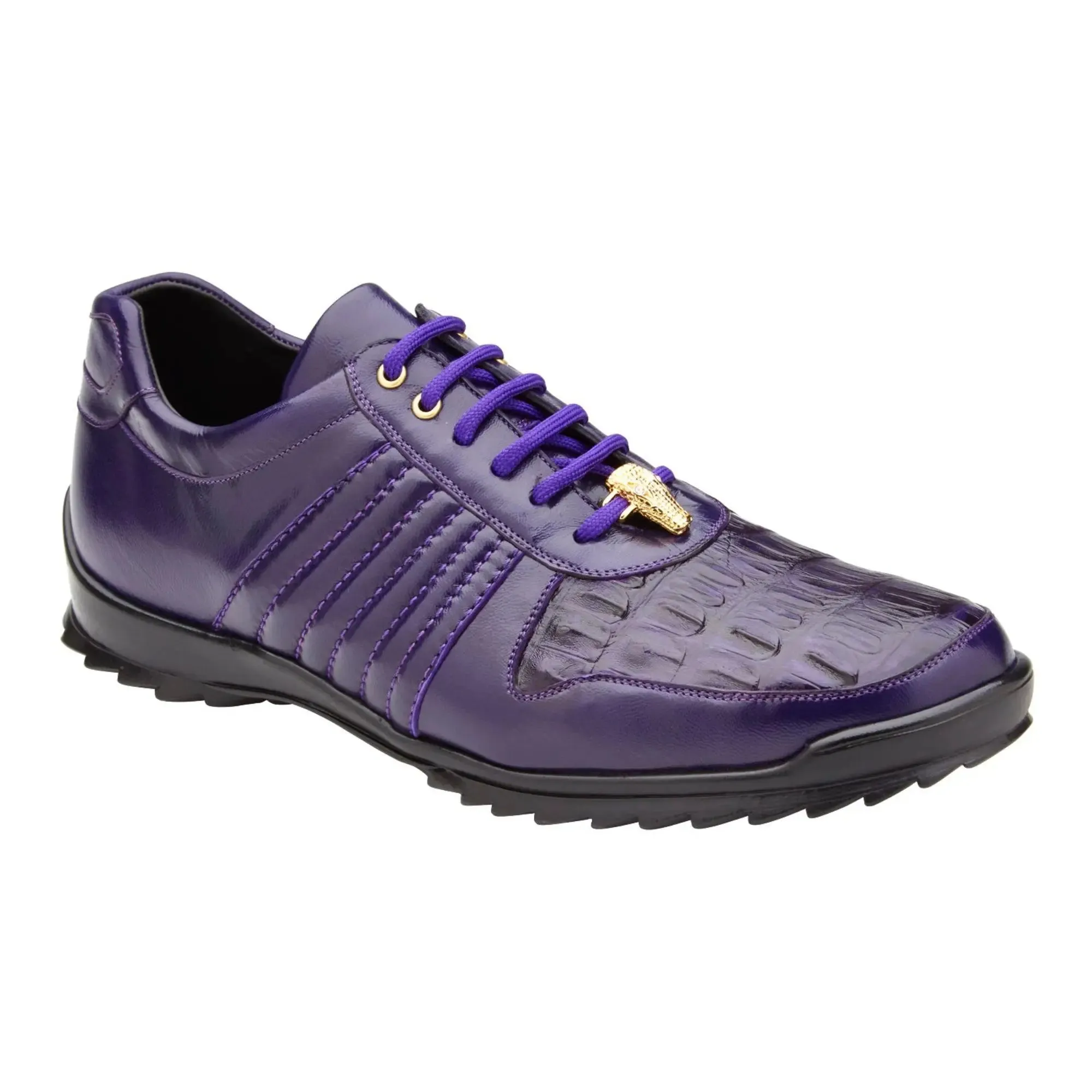 Chaussures Belvedere Exotic Skin Belvedere Astor en Véritable Caïman Crocodile Violet & Baskets en Veau Souple