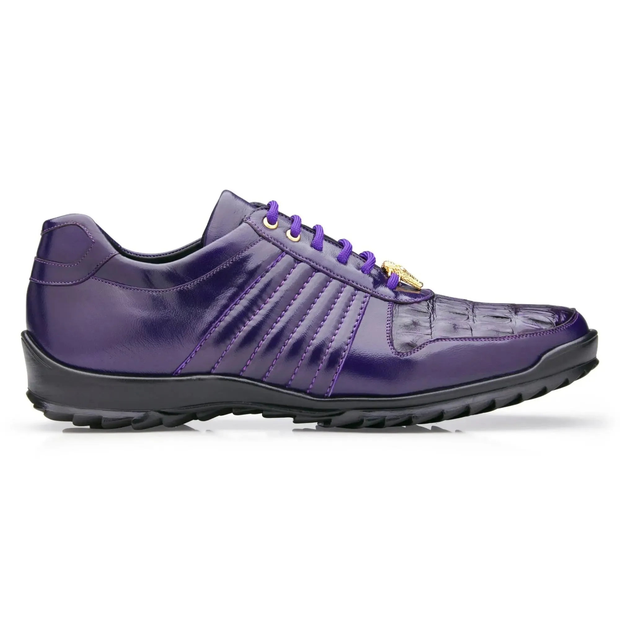 Chaussures Belvedere Exotic Skin Belvedere Astor en Véritable Caïman Crocodile Violet & Baskets en Veau Souple