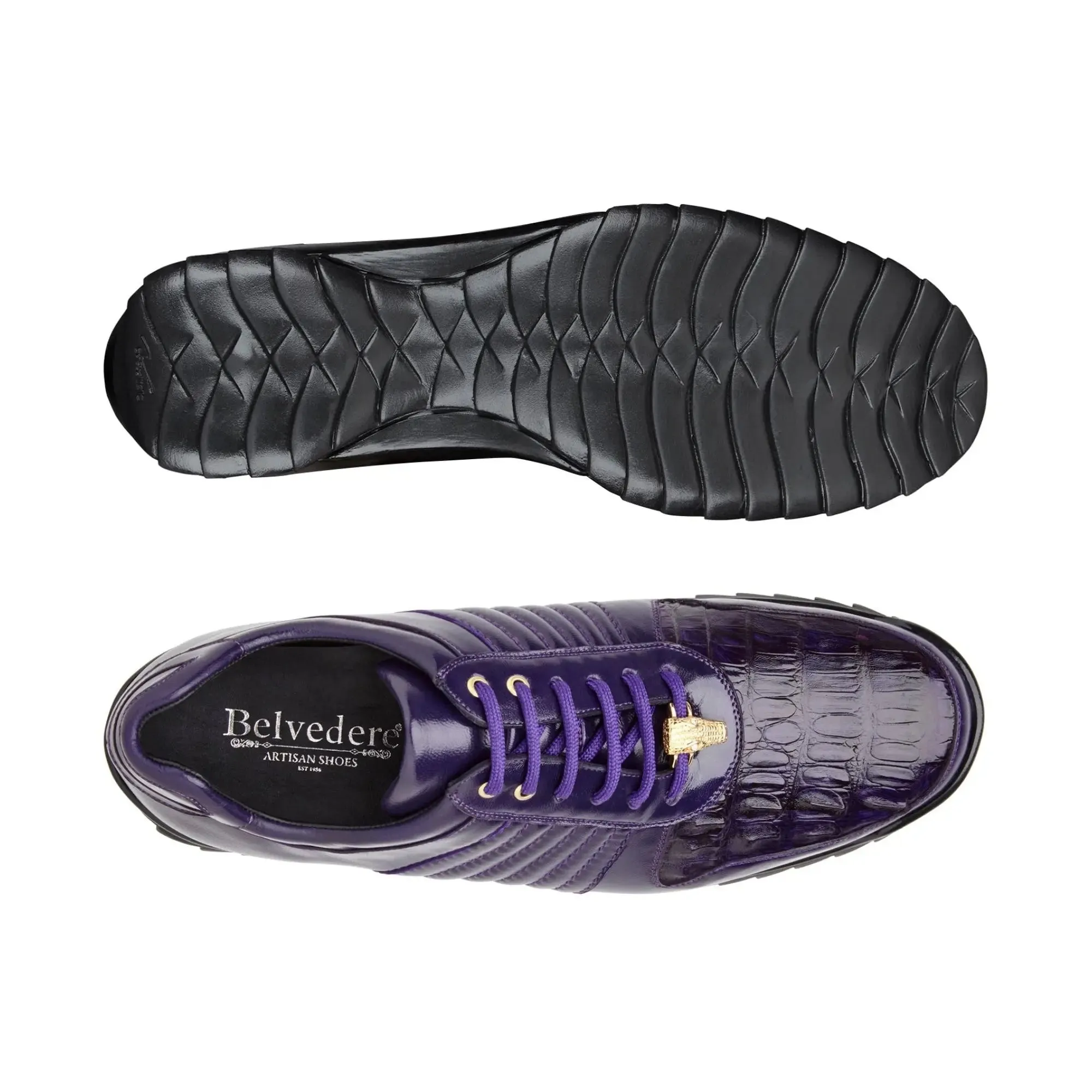 Chaussures Belvedere Exotic Skin Belvedere Astor en Véritable Caïman Crocodile Violet & Baskets en Veau Souple