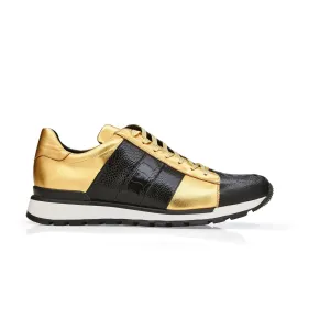 Belvedere Exotic Skin Shoes Belvedere Blake in Black / Gold Color Block Exotic Skin Sneakers