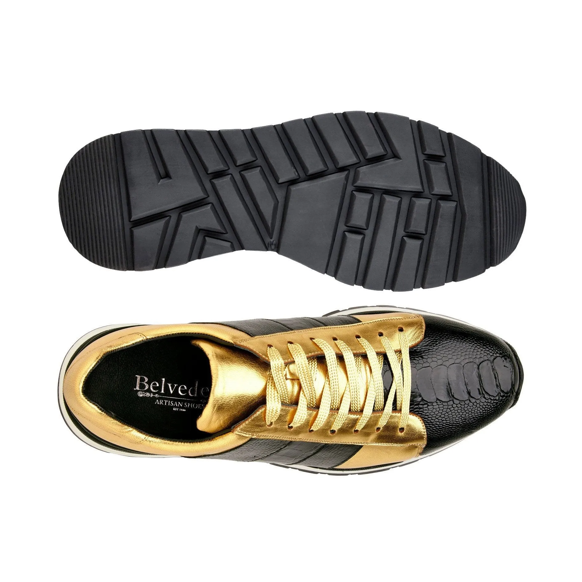 Chaussures Belvedere en Peau Exotique Sneakers Belvedere Blake en Noir / Bloc de Couleur Or