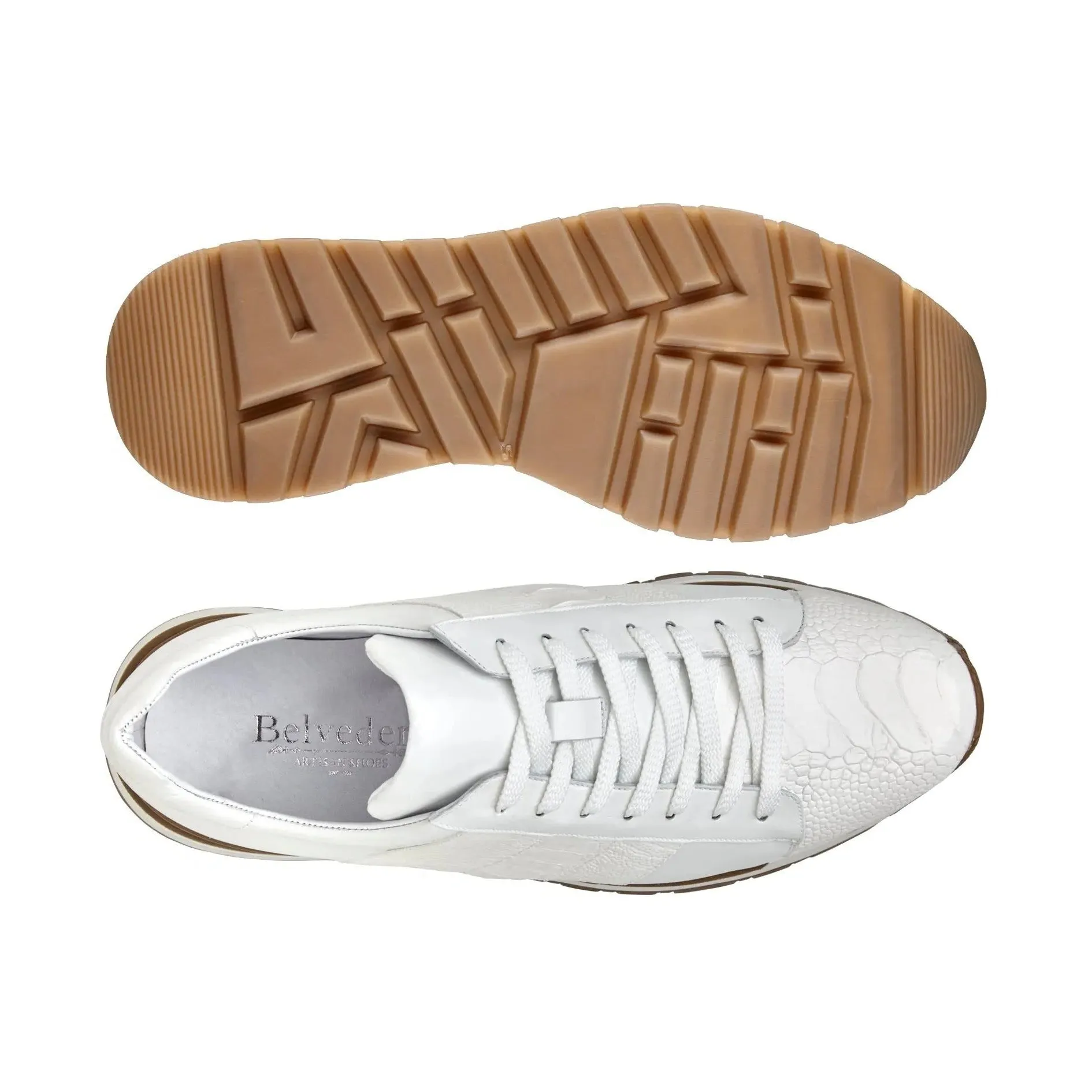 Chaussures Belvedere en peau exotique - Sneakers Belvedere Blake en bloc de couleur blanche avec peau exotique