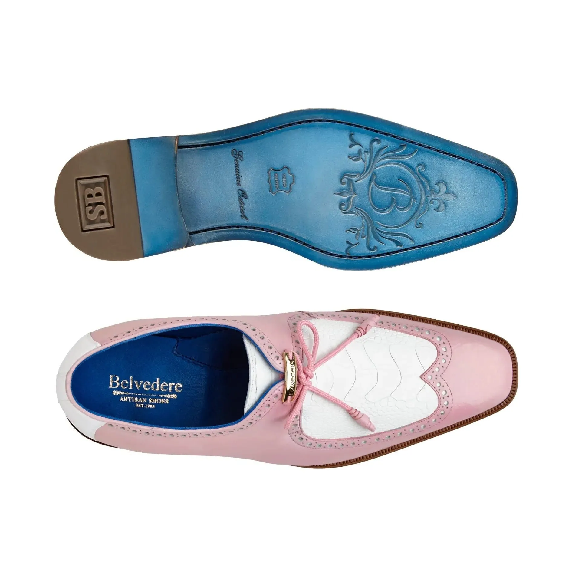 Chaussures Belvedere Exotic Skin Belvedere Etore en Pink / White Ostrich Leg & Cuir Oxford