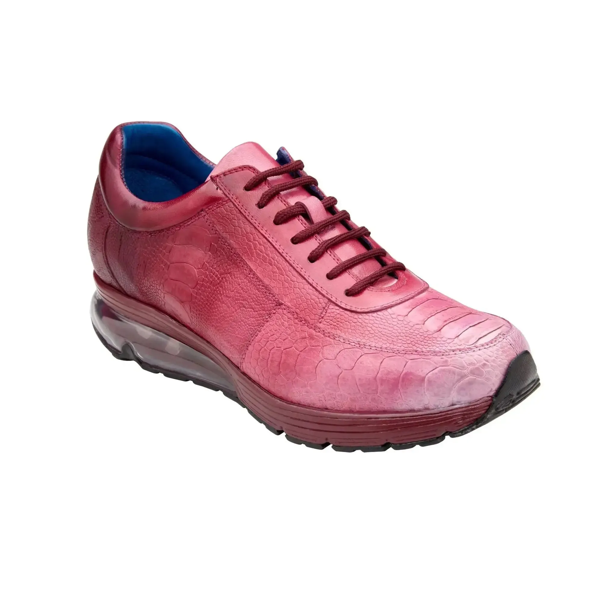 Chaussures Belvedere en Peau Exotique Belvedere George en Véritable Autruche Multicolore Rose Sneakers Peints à la Main