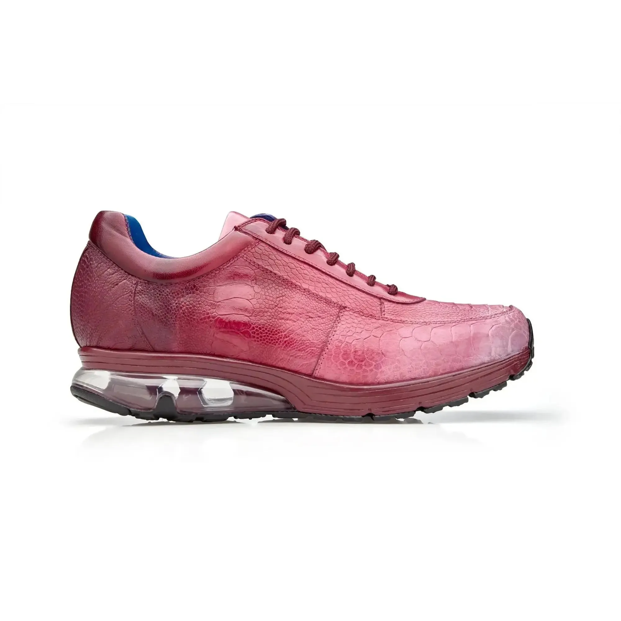 Chaussures Belvedere en Peau Exotique Belvedere George en Véritable Autruche Multicolore Rose Sneakers Peints à la Main