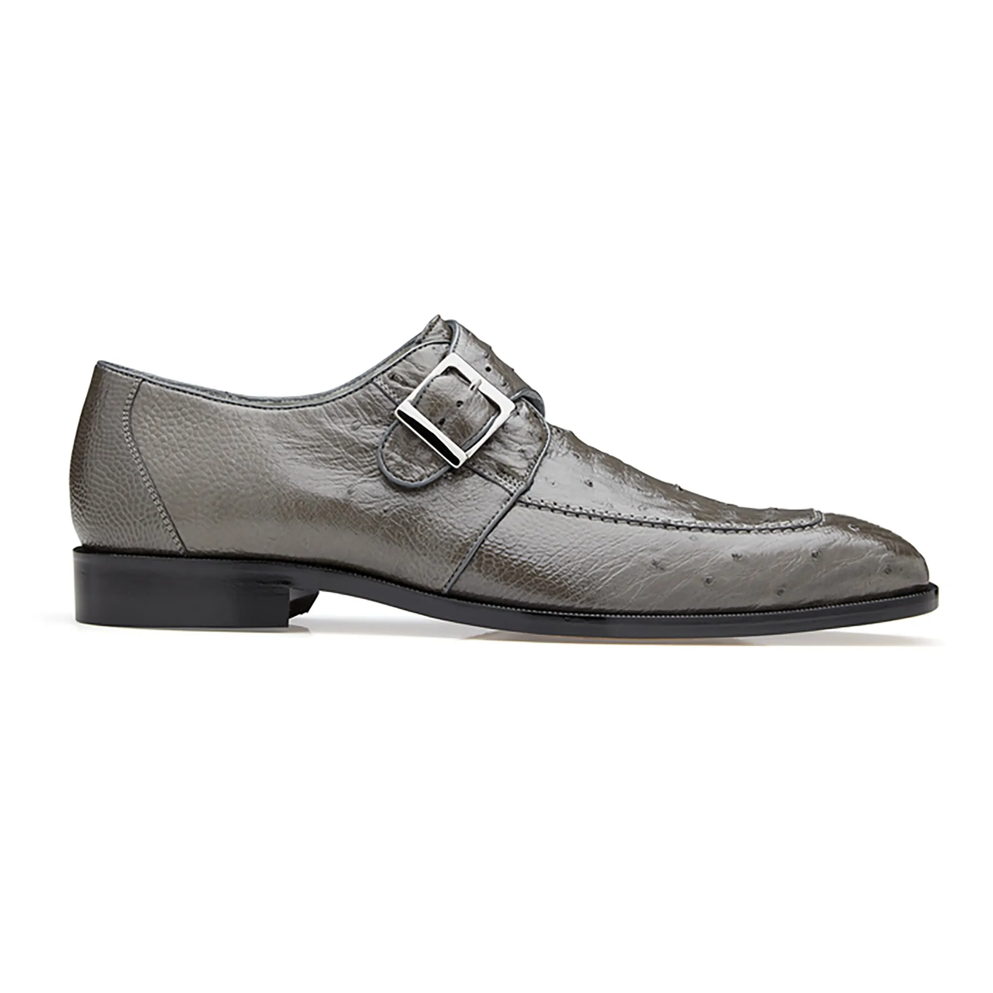 Chaussures de luxe Belvedere en peau exotique Belvedere Josh en autruche véritable grise à bout fendu et bride moine